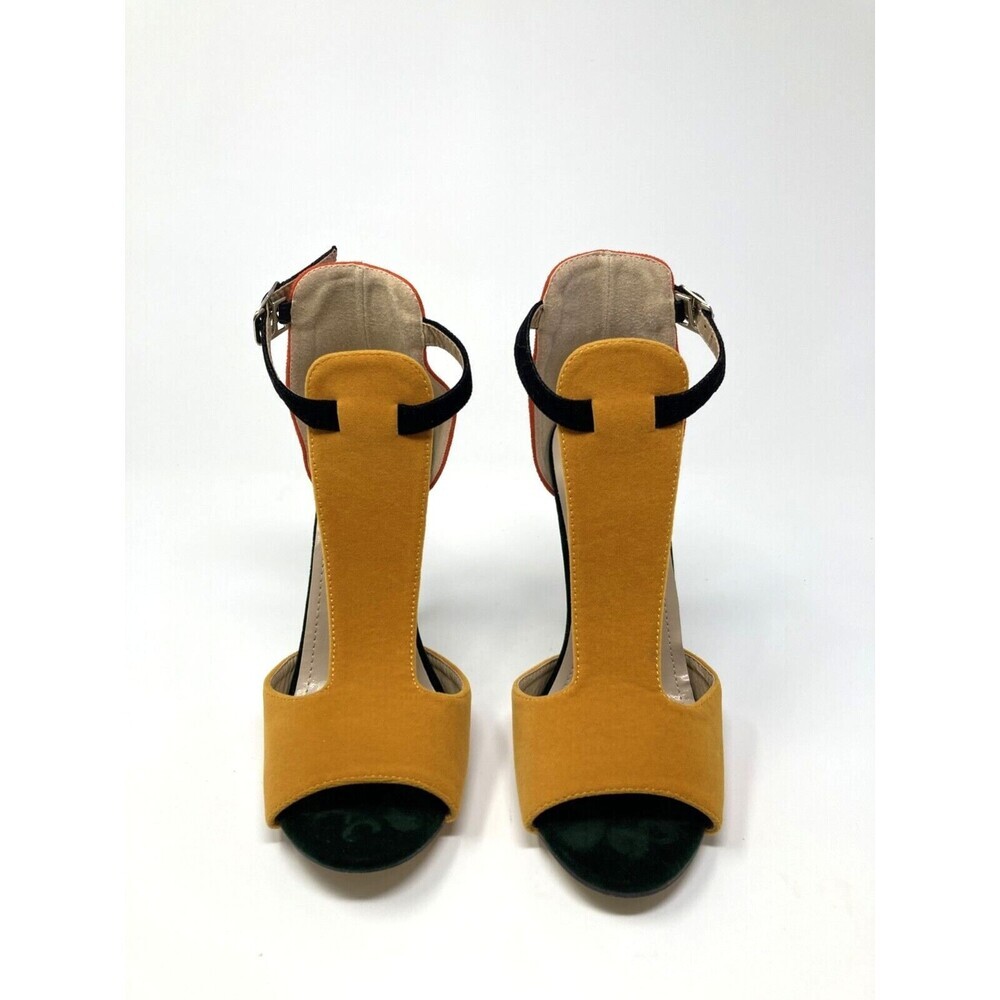 Women's Colorblock‎ Suede Heels Open Toe T-Strap with Ankle Strap Buckle Size 37